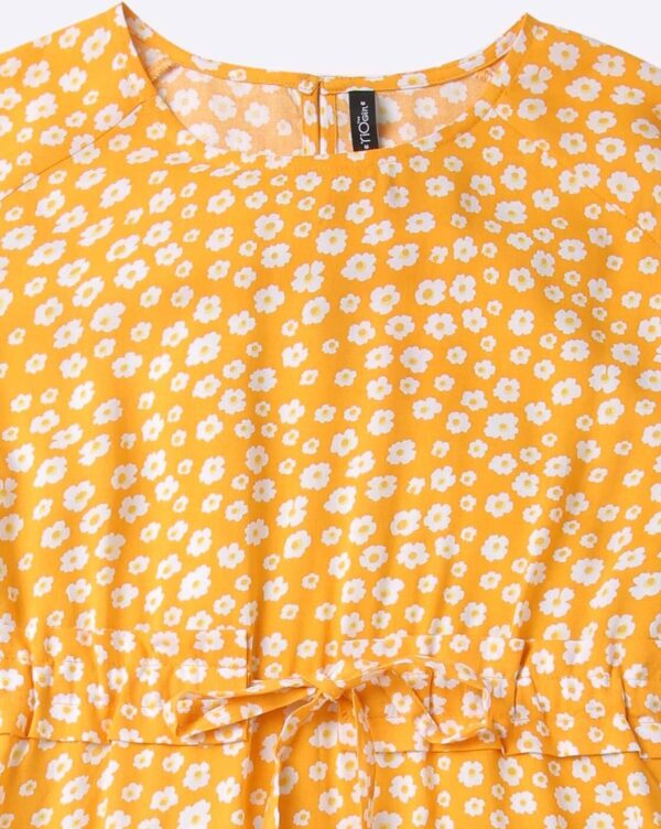 Floral Print A-Line Dress with Drawstring Waist - Image 3