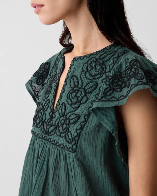 Embroidered Neck Top with Assymetrical Hem - Image 4